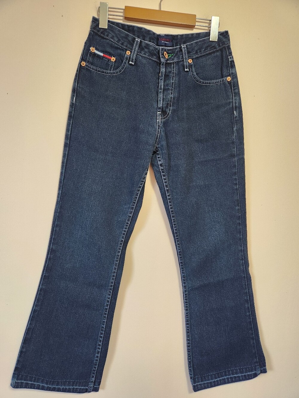 Vintage Y2K Tommy Jeans Hipster Flare Button Fly Dark Wash Canada Size 28